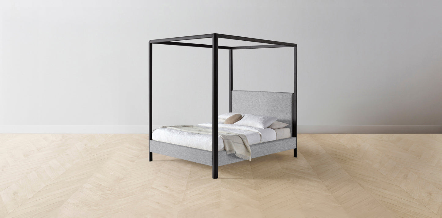 The Thompson  - Italian Bouclé Waterfall Canopy Bed - 48" Headboard - Muslin on reverse