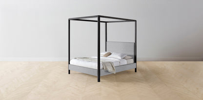 The Thompson  - Italian Bouclé Waterfall Canopy Bed - 48" Headboard - Muslin on reverse