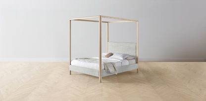 The Thompson  - Performance Textured Tweed Dove Canopy Bed - 48" Headboard - Muslin on reverse