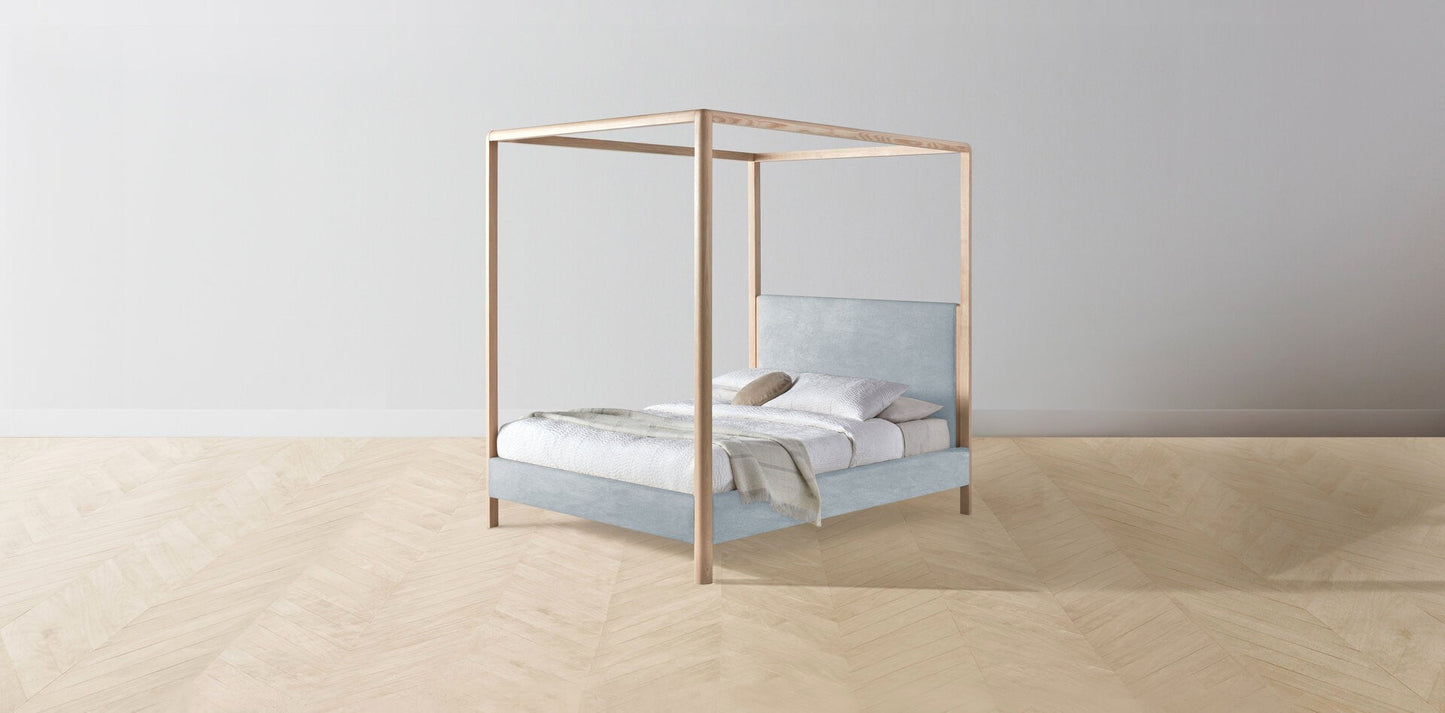 The Thompson  - Performance Velvet Sky Canopy Bed - 48" Headboard - Muslin on reverse